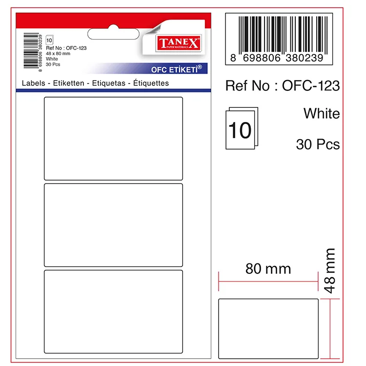 TANEX OFC-123 48x80mm BEYAZ OFİS ETİKETİ 10'LU