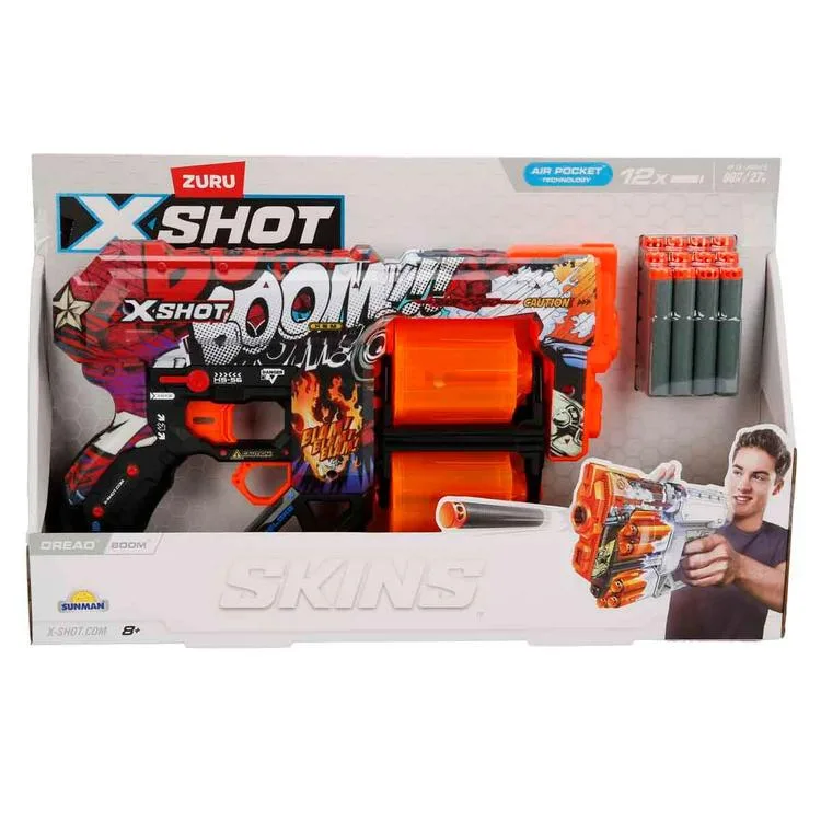 SUNMAN ZURU 36517 X-SHOT SKINS DREAD SÜNGER ATAN SİLAH 12 MERMİ 8+