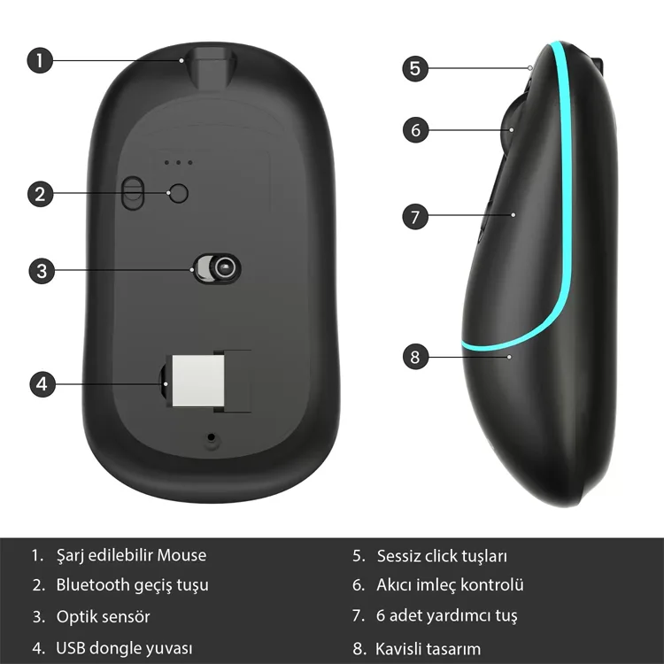 LENOVO LECOO WS210 1600 DPI 6 TUŞLU BLUETOOTH KABLOSUZ MOUSE SİYAH