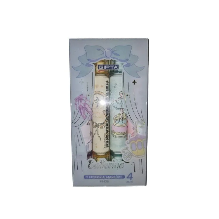 GIPTA F1425 BALLERINA ÇİFT TARAFLI KOKULU FOSFORLU KALEM 4'LÜ MAVİ SET