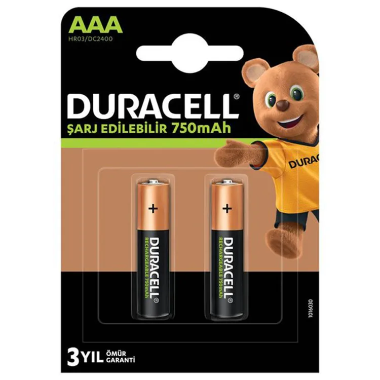 DURACELL HR03 DC2400 RECHARGEABLE (ŞARJLI) AAA İNCE KALEM PİL 750mAh/1.2V 2'Lİ TEK KARTELA