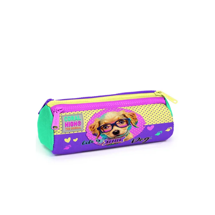 CORAL HIGH 22052 KIDS SARI PEMBE SEVİMLİ KÖPEK DESENLİ ÜÇ BÖLMELİ KALEM ÇANTASI