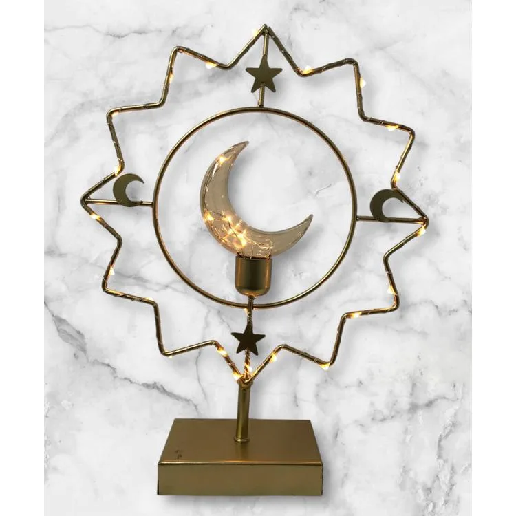 GIFTZEN DK-457 LED IŞIKLI PİLLİ MASA ÜSTÜ BÜYÜK AY YILDIZ RAMAZAN SÜSÜ 33x26x2.5cm