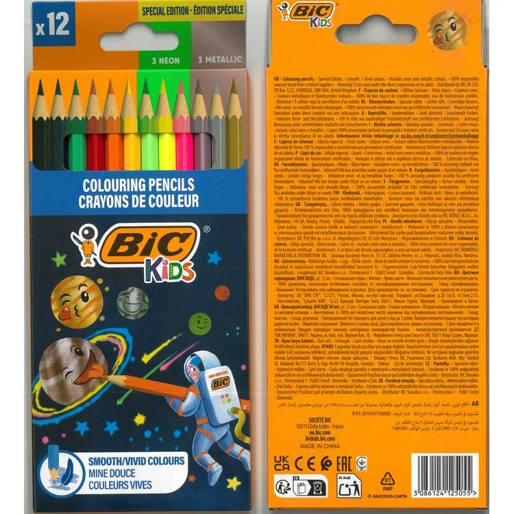 BİC COSMO (6 STANDART+3 METALİK+3 NEON) TAM BOY KURU BOYA SETİ 12 RENK - 301839