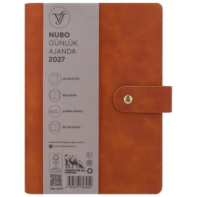 VICTORIA'S JOURNALS 226-2395 14x20,5 cm NUBO 416 SAYFA DEĞİŞEBİLEN İÇ ESNEK KAPAK GÜNLÜK AJANDA - KAHVERENGİ