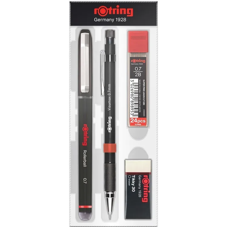 ROTRING VISUMAX + SİYAH ROLLER + MİN + SİLGİ 4'LÜ OFİS SETİ - 0.7 mm