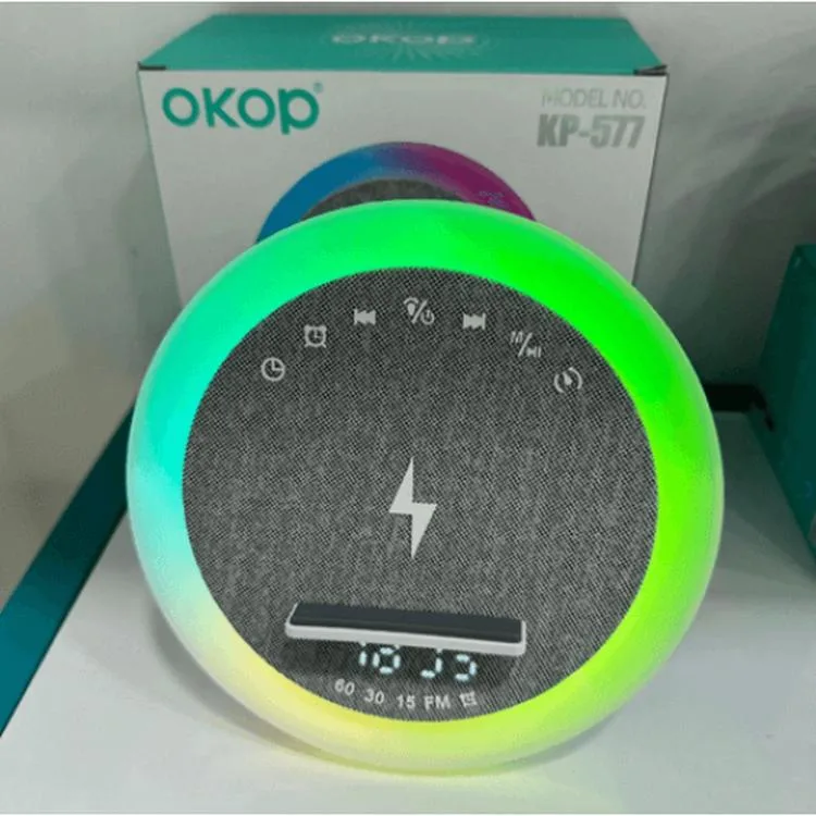 FANIX KP-577 OKOP RGB LIGHT WIRELESS SPEAKER SAAT-ŞARJ İSTASYONU MASAÜSTÜ HOPARLÖR YUVARLAK