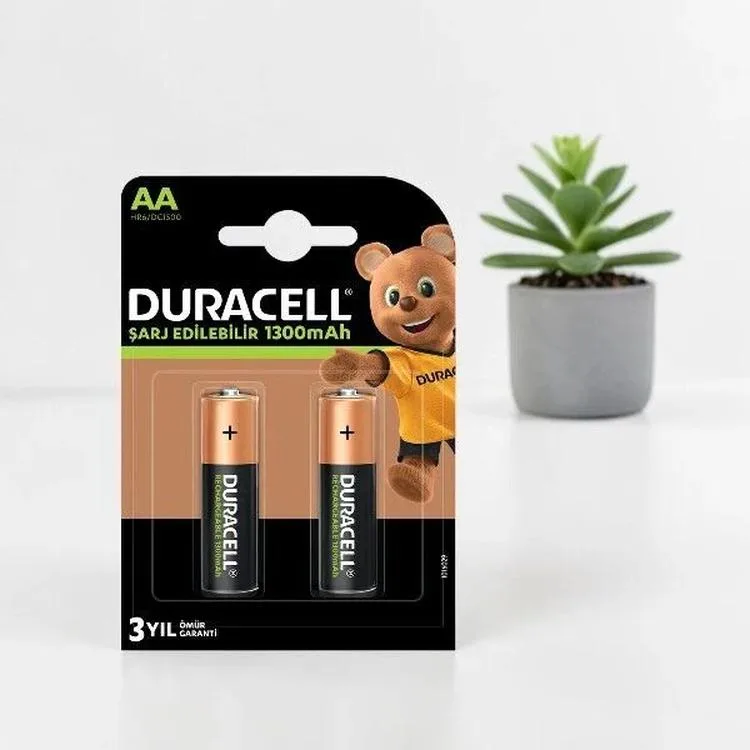 DURACELL HR6 DC1500 RECHARGEABLE (ŞARJLI) KALEM PİL 1300 mAh/1.2V 2Lİ TEK KARTELA