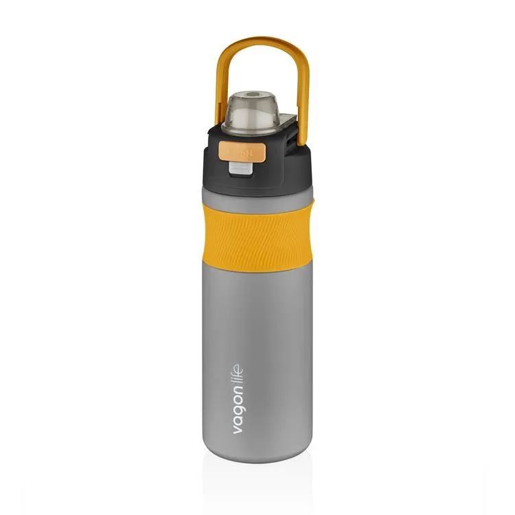 VAGONLİFE KİLİTLİ PASLANMAZ ÇELİK PİPETLİ/PİPETSİZ KULLANIM MATARA 033 580ML GREY