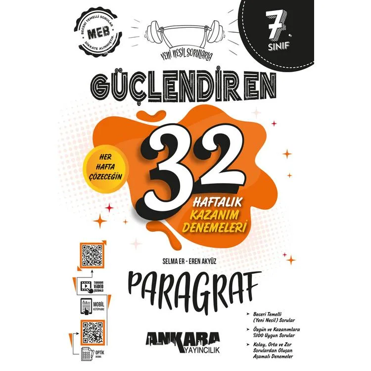 ANKARA 7. SINIF PARAGRAF GÜÇLENDİREN 32 HAFTALIK KAZANIM DENEMELERİ