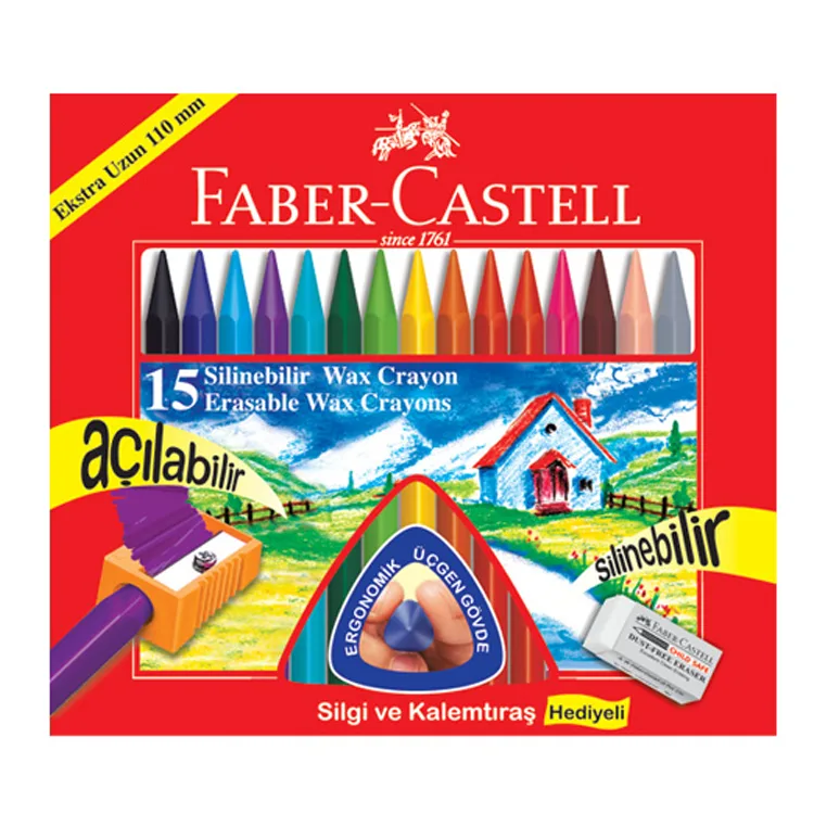 FABER CASTELL SİLİNEBİLİR WAX CRAYON PASTEL BOYA 15'Lİ