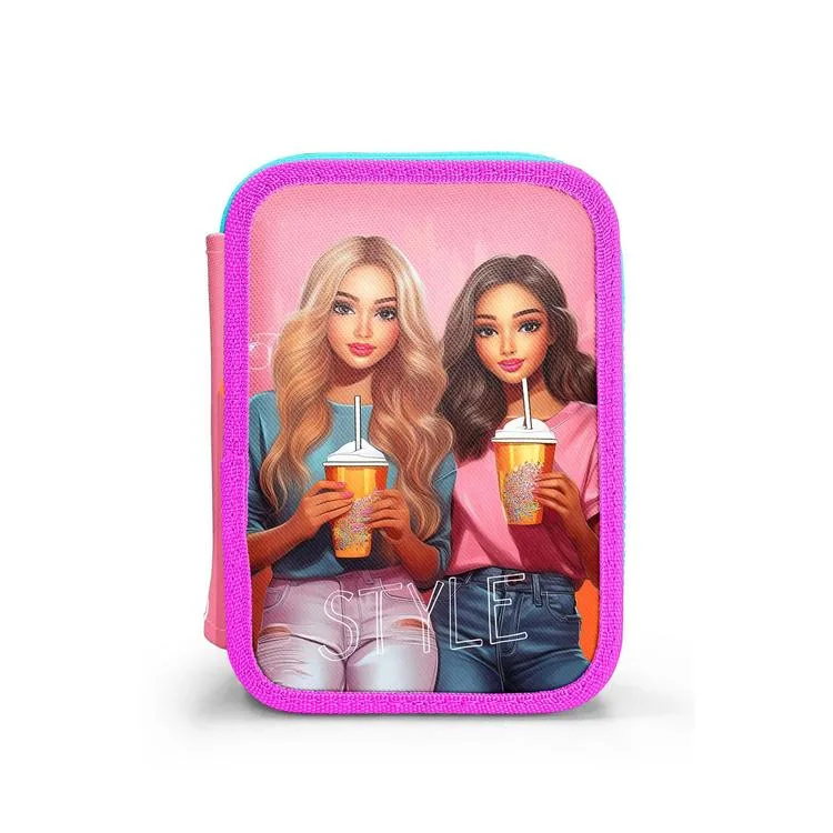 CORAL HIGH KIDS 11141 PEMBE NEON MERCAN FASHION GIRL DESENLİ ÇİFT KATLI KALEM ÇANTASI