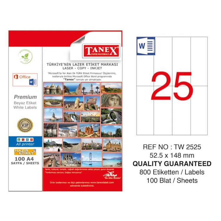 TANEX 52.5x148.5 mm LASER ETİKET TW-2525