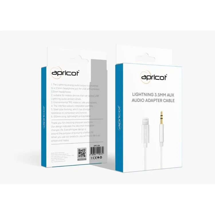 APRICOT APC-04 LIGHTNING 3.5MM AUX AUDIO ADAPTER KABLO BEYAZ