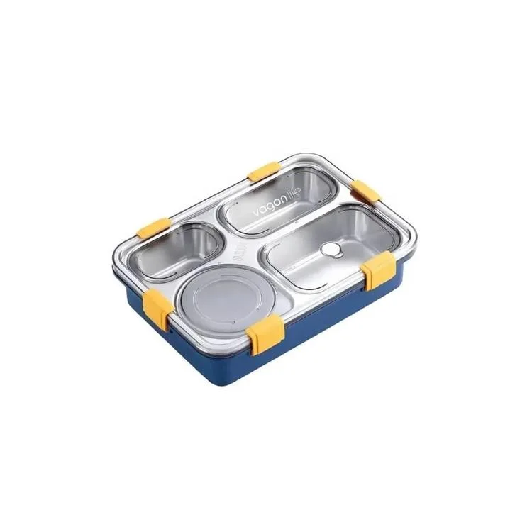 VAGONLİFE PASLANMAZ ÇELİK BÖLMELİ YEMEK KABI - LUNCH BOX 4 BÖLMELİ BL50433-1 850 ML - MAVİ