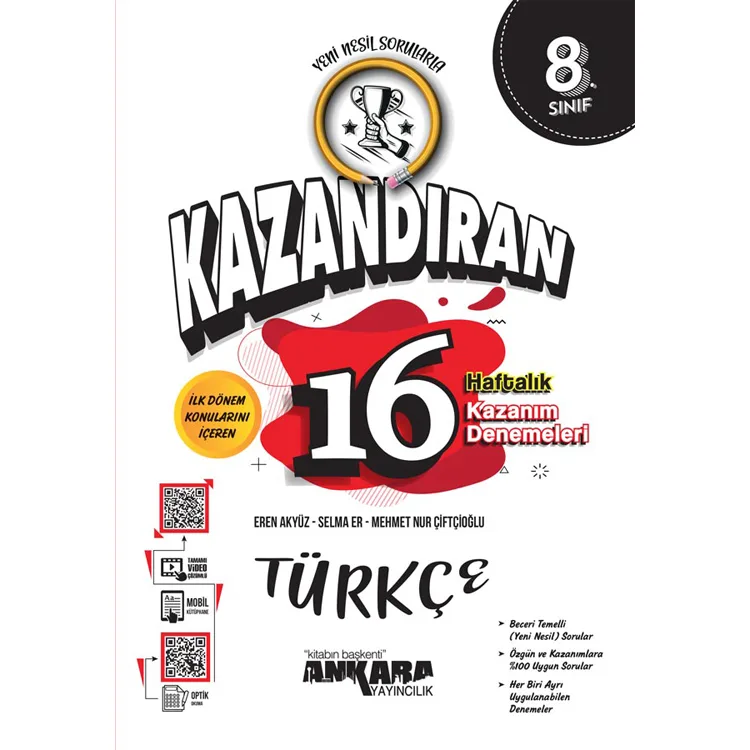 ANKARA YAYINLARI 8. SINIF LGS KAZANDIRAN TÜRKÇE 16 HAFTALIK KAZANIM DENEMELERİ