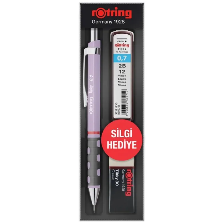 ROTRING TIKKY VERSATİL + MİN + SİLGİ 3'LÜ OKUL SETİ - 0.7 mm LİLA