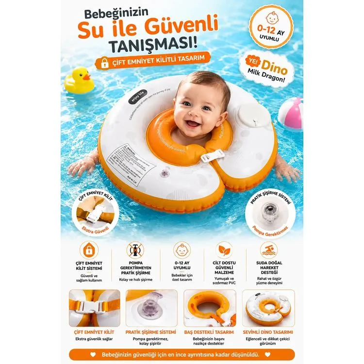 TOYFLYER NR011 BAS-ŞİŞİR BEBEK BOYUN ŞİŞME YÜZME SİMİDİ 0-1 YAŞ - TURUNCU