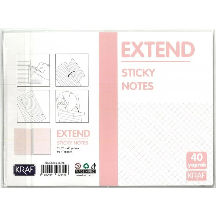 KRAF 96146 YAPIŞKANLI NOT KAĞIDI EXTEND 96x146mm (2x20) 40 YP.