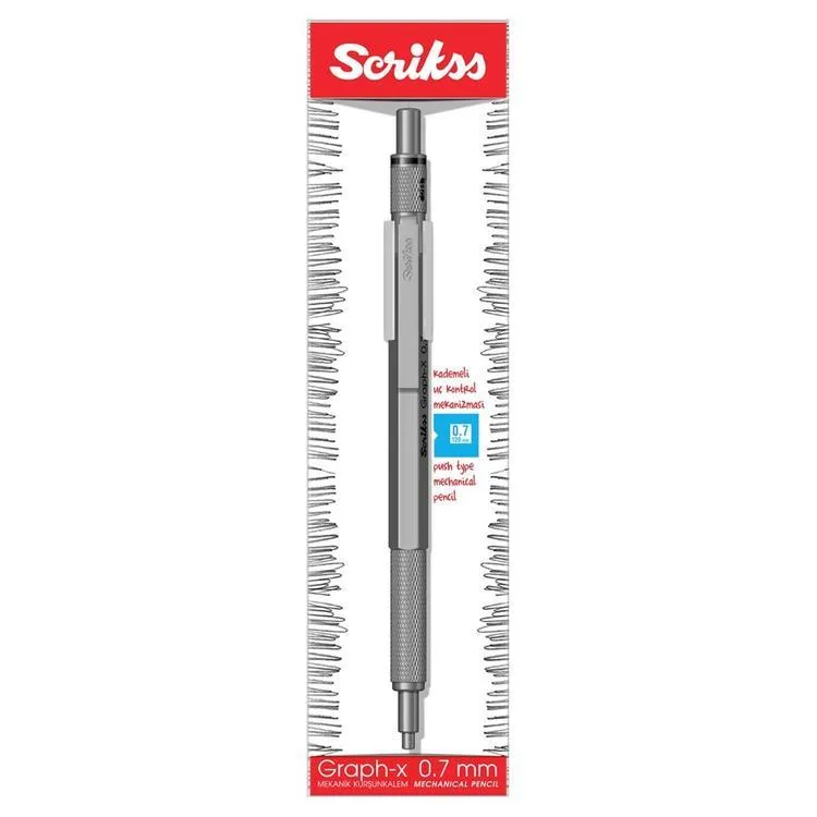 SCRIKSS GRAPH-X METAL 2.0MM VERSATİL KALEM ŞEFFAF KUTULU KURŞUN GRİ