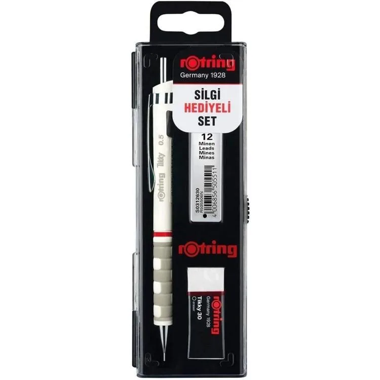 ROTRING TIKKY VERSATİL + MİN + SİLGİ 3'LÜ OKUL SETİ - 0.5 mm BEYAZ