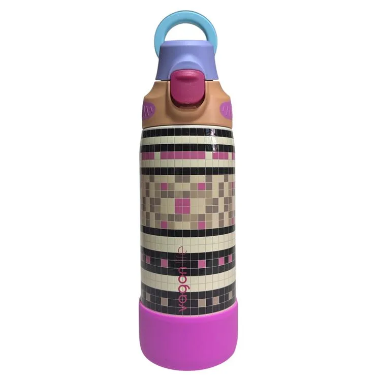 VAGONLİFE ÇELİK TEK KAPAK PİPETLİ/ PİPETSİZ KULLANIM KULPLU MATARA/TERMOS VGN1102 700ML - RESİMLİ (KARE DESENLİ)