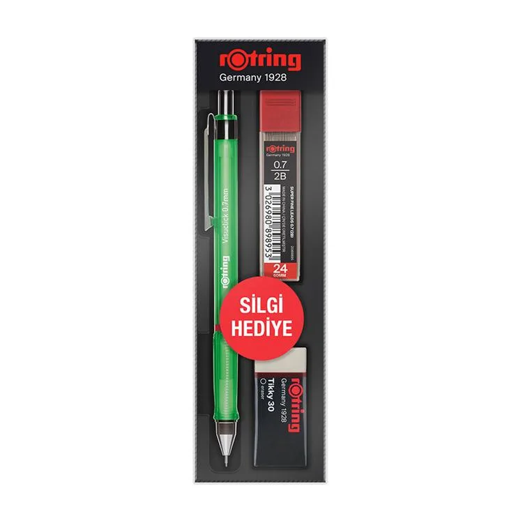 ROTRING VISUCLICK VERSATİL + MİN + SİLGİ 3'LÜ OKUL SETİ - 0.7 mm OPAK YEŞİL RO-VK07 YESILOPAK