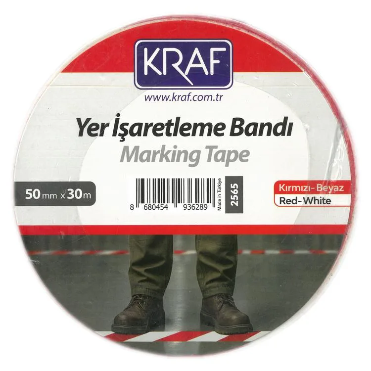 KRAF 2565 YER İŞARETLEME BANDI 50mm X 30m KIRMIZI-BEYAZ TEKLİ