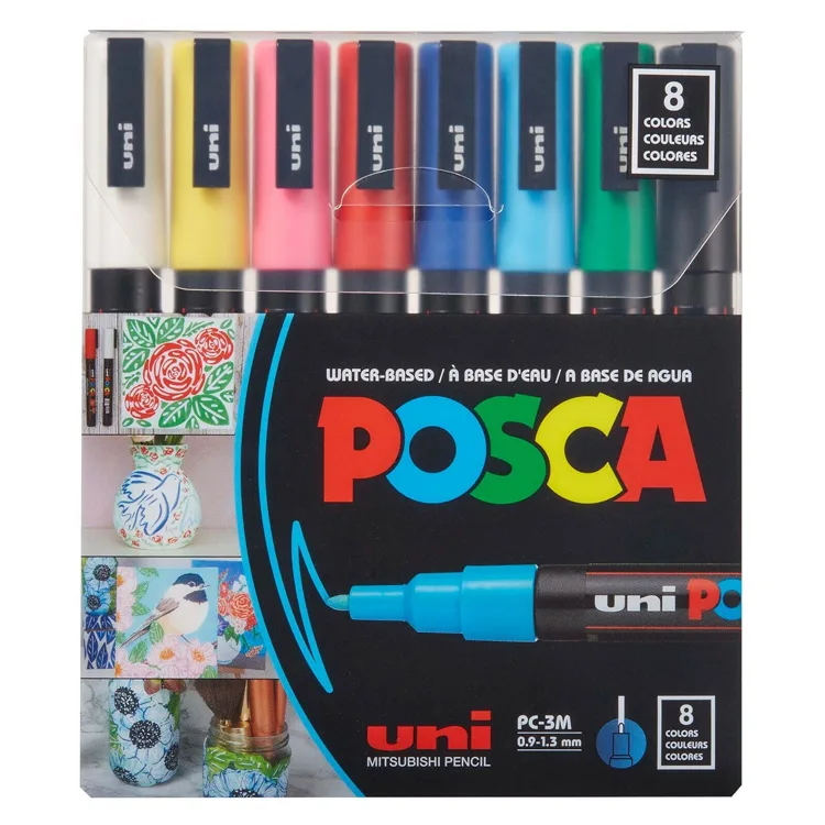 UNİ POSCA SU BAZLI MARKER ANA RENKLER PC-3M 0.9-1.3MM 8'Lİ SET