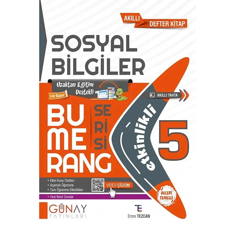 GÜNAY 5. SINIF BUMERANG ETKİNLİKLİ SOSYAL BİLGİLER AKILLI DEFTER KİTAP SORU BANKASI