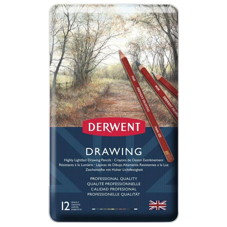 DERWENT DRAWING PENCİL- RENKLİ ÇİZİM KALEM SETİ 12 Lİ TENEKE KUTU - DW0700671