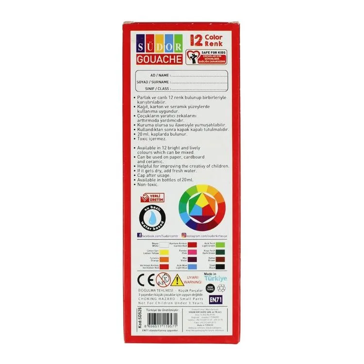 SÜDOR SD525 GUAJ BOYA 12 RENK X 15 ML