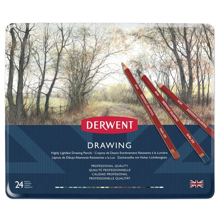 DERWENT DRAWING PENCİL- RENKLİ ÇİZİM KALEM SETİ 24 LÜ TENEKE KUTU - DW0700672
