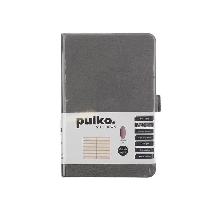PULKO PND040 SERT KAPAK 9x14cm 80gr.176 SAYFA TERMO DERİ ÇİZGİLİ NOT DEFTER - GRİ