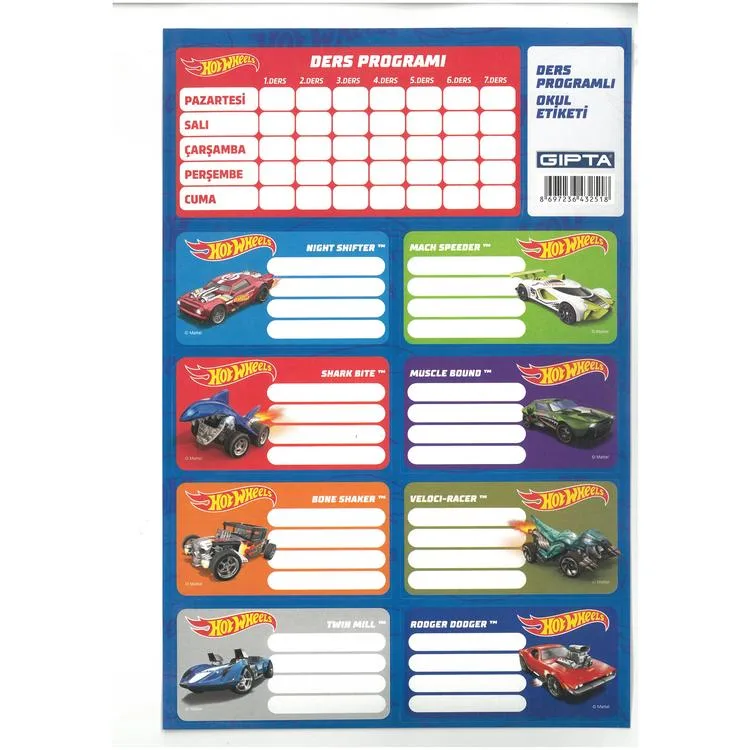 HOT WHEELS DERS PROGRAMLI OKUL ETİKETİ 3'LÜ TEK PAKET - 5410
