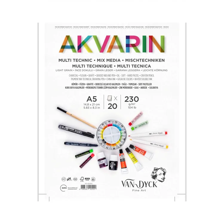 VAN DYCK VD420512 AKVARIN MULTIPURPOSE ÜSTTEN SPİRALLİ SULU BOYA BLOK A5 230GR 20 YP