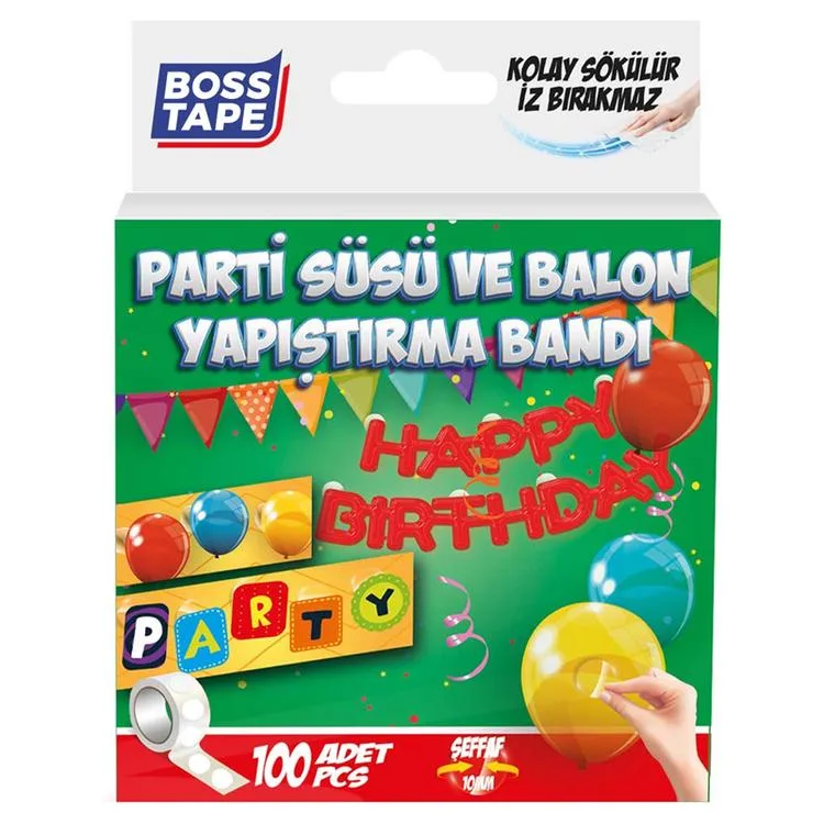 BOSS TAPE BT-05017 ÖZEL BANT PARTİ SÜSÜ & BALON YAPIŞTIRMA BANDI ŞEFFAF10 MM YUVARLAK