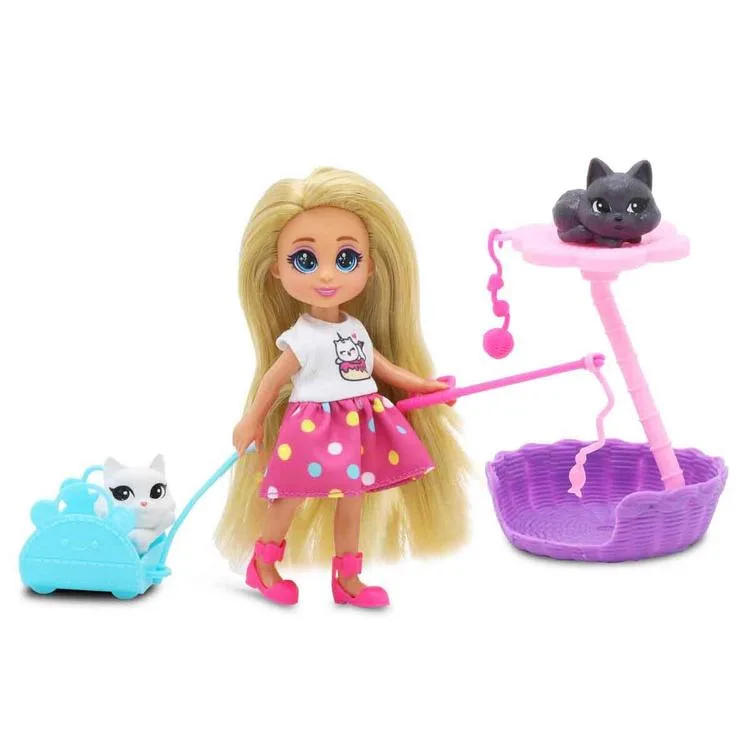 SUNMAN 81125 DREAMEEZ MİNİ BEBEK VE KEDİ EVİ OYUN SETİ 3+