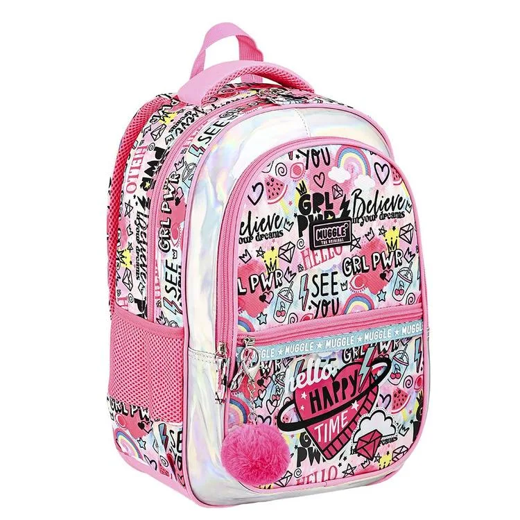 MUGGLE MU-9071 PINK AND PINK 3 BÖLMELİ SIRT ÇANTASI