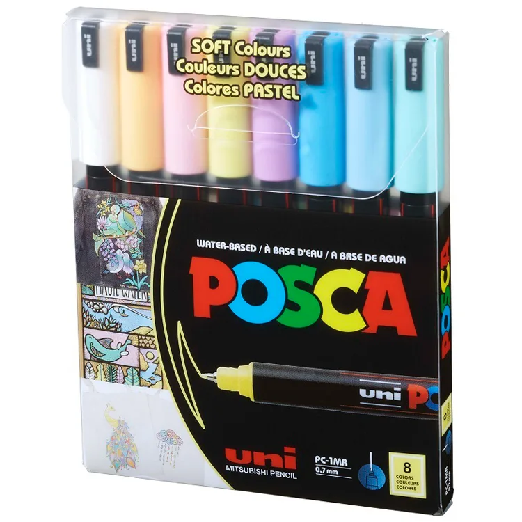 UNİ POSCA SU BAZLI MARKER SOFT RENKLER PC-1MR/8C SC 0.7mm 8'Lİ SET