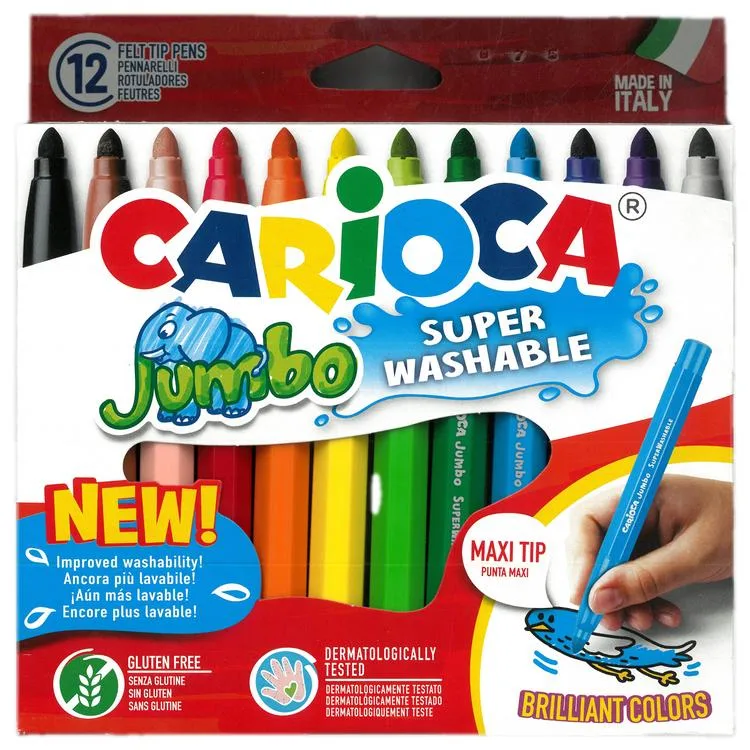 CARIOCA 40569 JUMBO YIKANABİLİR 6mm KEÇELİ BOYA KALEMİ 12'Lİ