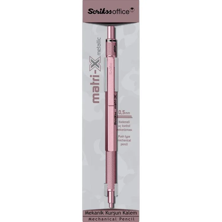 SCRIKSS MATRI-X VERSATİL KALEM 0.5 ŞEFFAF AMBALAJ METALİK AÇIK PEMBE