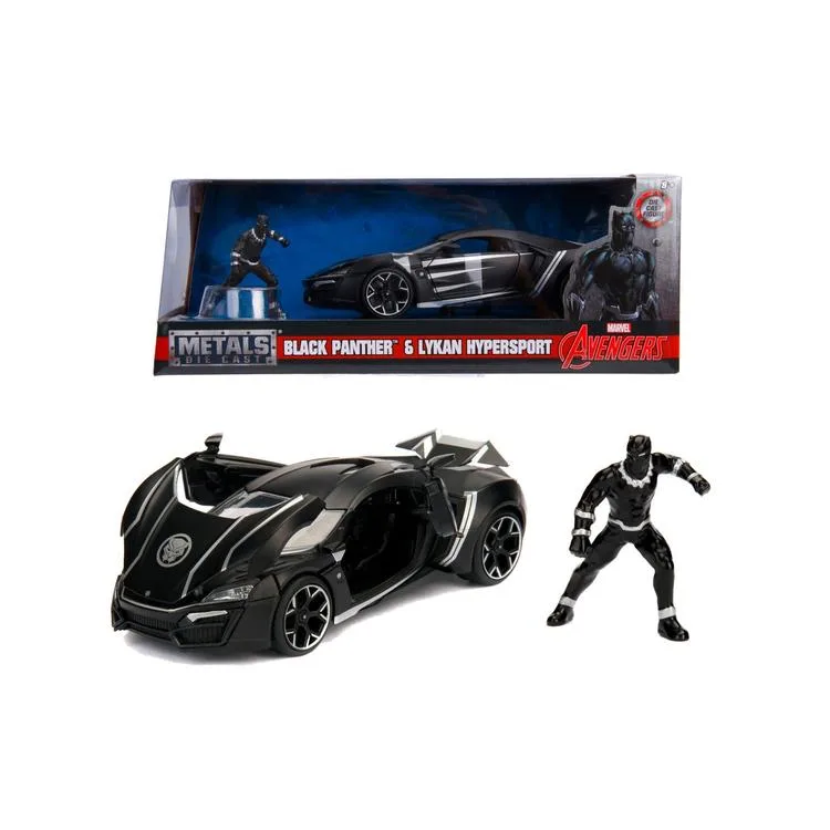 SİMBA JADA 3225004 MARVEL AVENGERS 1:24 BLACK PANTER&LYKAN HYPERSPORT METAL ARABA VE FİGÜR 8+