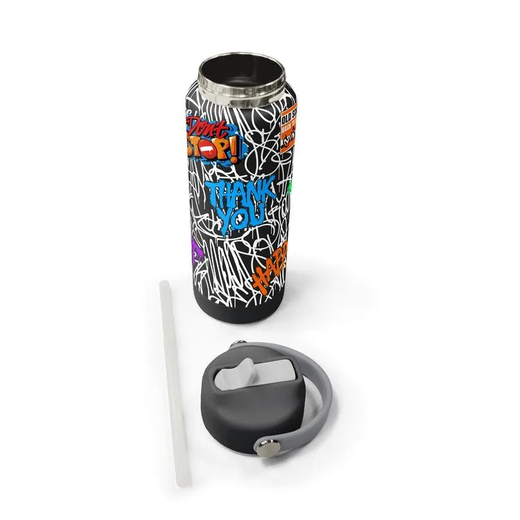 CORAL HIGH 38332 KIDS GRAFİTİ AYICIK DESENLİ KATLANIR AĞIZLI PİPETLİ ÇELİK TERMOS 650ML
