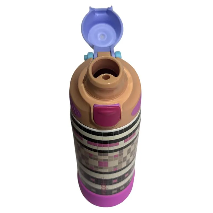 VAGONLİFE ÇELİK TEK KAPAK PİPETLİ/ PİPETSİZ KULLANIM KULPLU MATARA/TERMOS VGN1102 700ML - RESİMLİ (KARE DESENLİ)