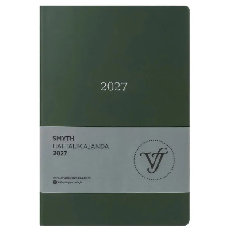 VICTORIA'S JOURNALS 226-2325 14x20,5 cm A5 SMYTH ESNEK KAPAK GÜMÜŞ YALDIZ KENAR HAFTALIK AJANDA - PETROL YEŞİLİ