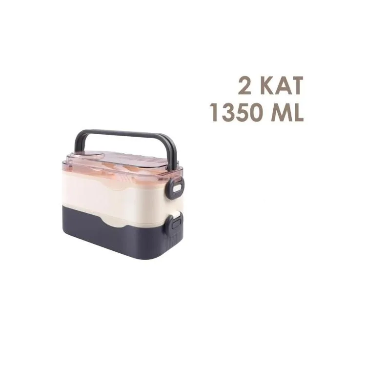 VAGONLİFE PASLANMAZ İKİ KATLI ÇELİK YEMEK KABI - LUNCH BOX BL10110-2S 1350 ML GRİ-BEYAZ