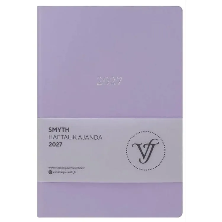 VICTORIA'S JOURNALS 226-2328 14x20,5 cm A5 SMYTH ESNEK KAPAK GÜMÜŞ YALDIZ KENAR HAFTALIK AJANDA - LİLA