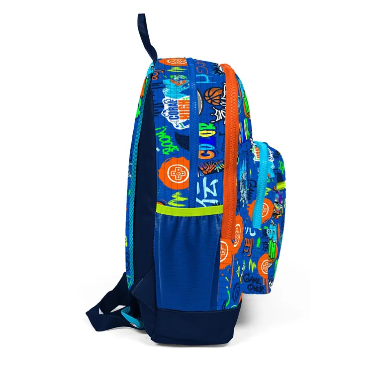 CORAL HIGH 23767 KIDS SAKS MAVİSİ GRAFİTİ DESENLİ DÖRT BÖLMELİ SIRT ÇANTASI