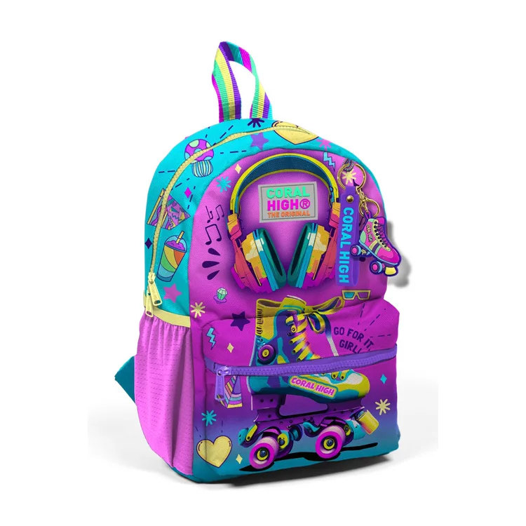 CORAL HIGH 23554 KIDS PEMBE TURKUAZ KULAKLIK PATEN DESENLİ İKİ BÖLMELİ MİNİK YUVA SIRT ÇANTASI